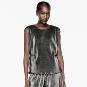 Zara Silver PLEATED FOIL TOP M
